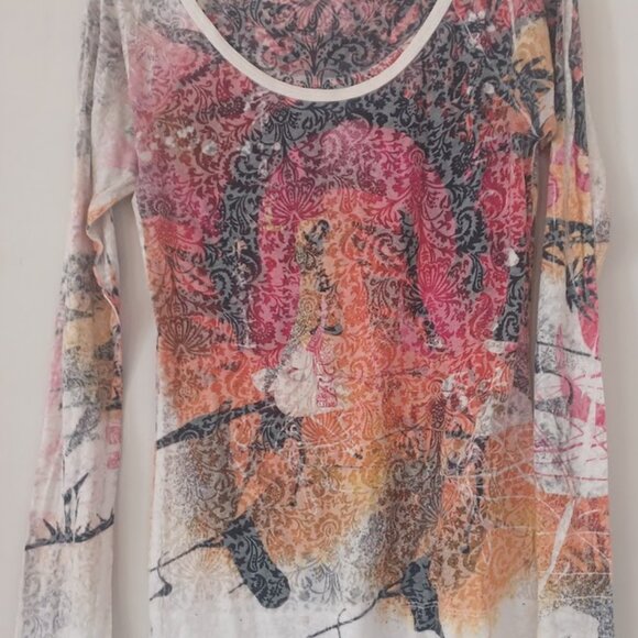 prAna Breathe Long Sleeve Burnout Top Women’s Large Boho Graphic Yoga Shirt USA - Picture 7 of 7
